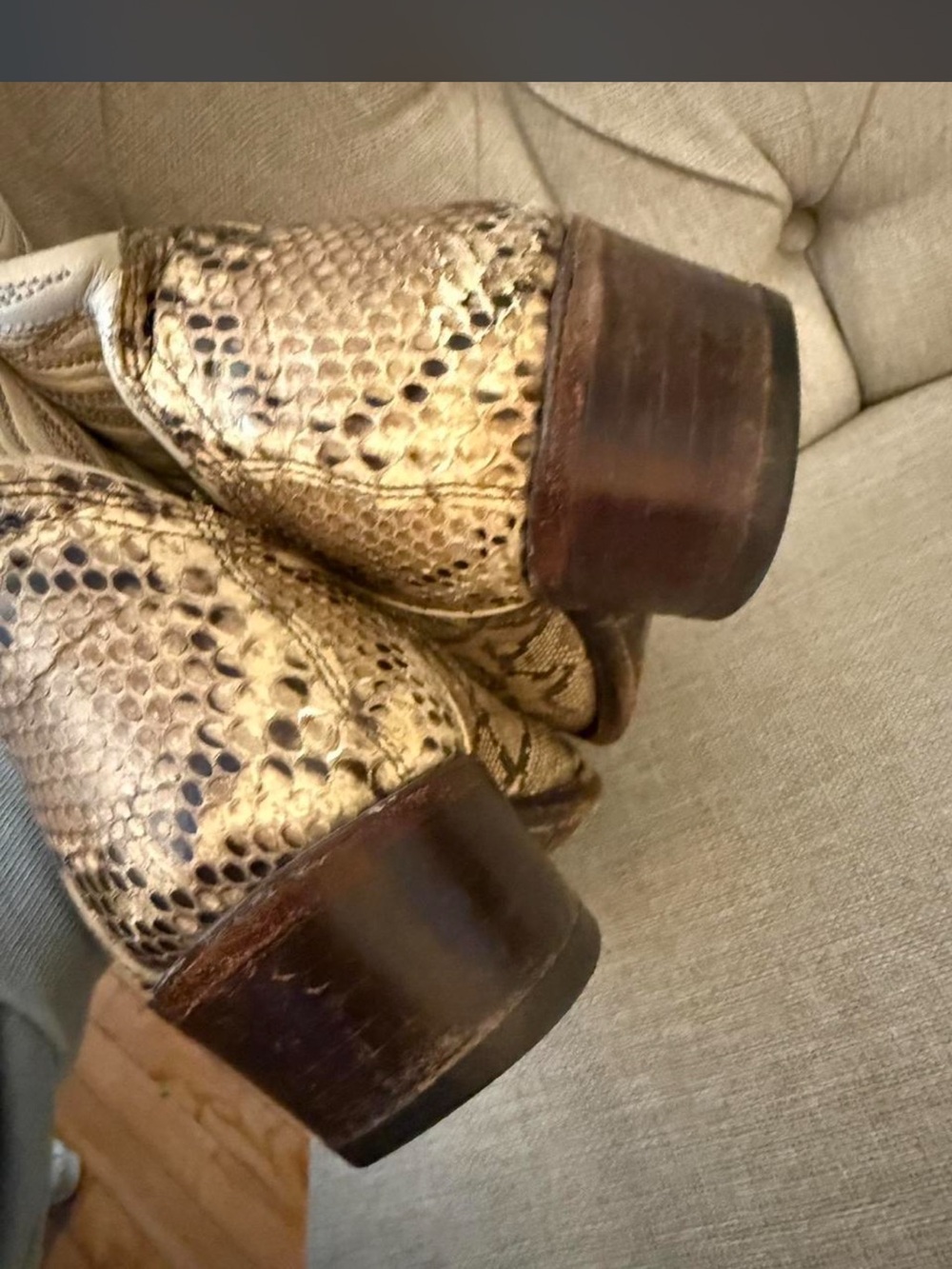 VTG Dan Post White Leather & Snakeskin Cowboy Boots Size 11 - Picture 4 of 8